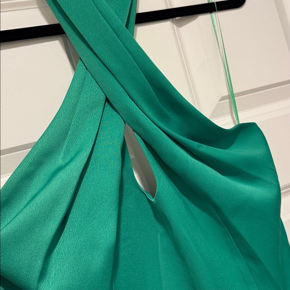 rasario green dress Satin maxi dress with a train 34 (FR) / Green main image 0